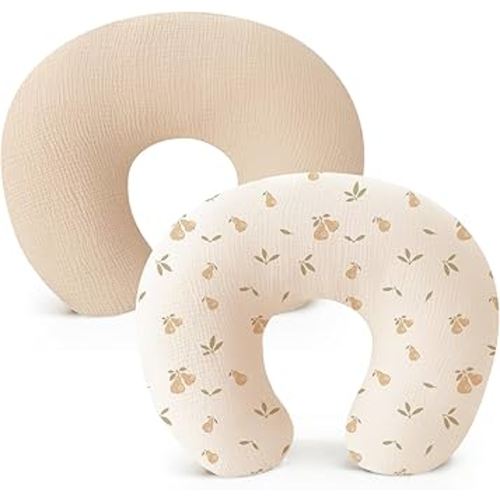 Konssy 2 Pack Muslin Nursing Pillow Covers, Soft and Adorable Nursing Cover for Breastfeeding Pillows, Pillow Slipcover for Baby Girls Boys Newborn(Pear, Cream)
