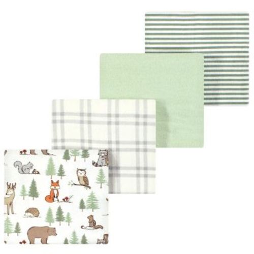Luvable Friends Hudson Baby Flannel Receiving Blankets 4pk, Woodland Forest Animals