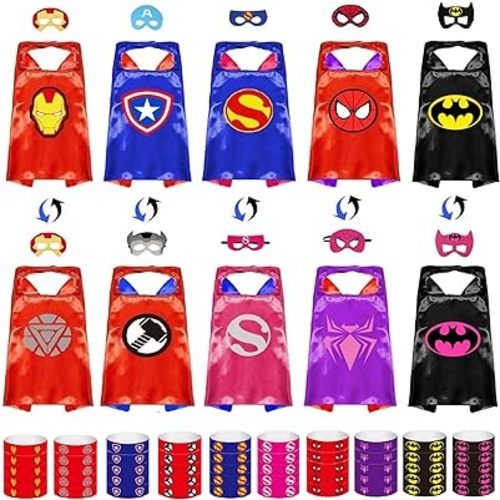 Dress Up Toys - Double Side Superhero Capes and Masks, Costumes Set for Kids - Ideal for Cosplay, Birthday Party, Christmas, Halloween - Fun Gift for 3-10 Year Old Boys and Girls