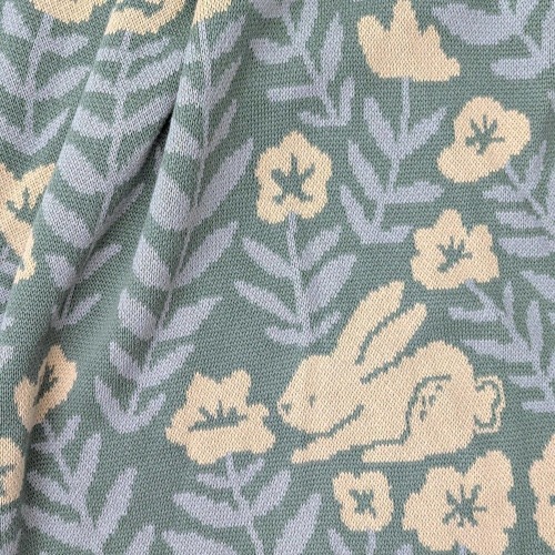 Bunny Meadows Baby Blanket - Sage Green - Organic Cotton