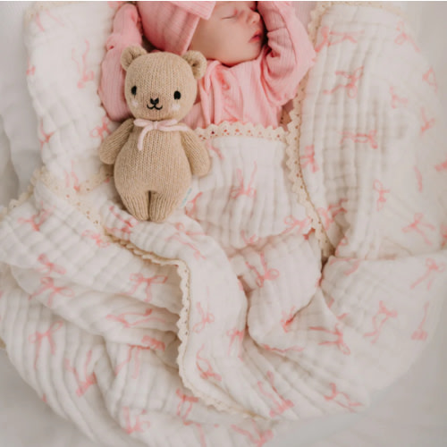 Gauze Lace Blanket | Pink Bows – Little and Fern