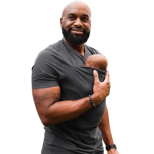 Lalabu The Dad Shirt | Hands-Free Baby Carrier for Dad with Kangaroo Pouch | Engineered for Bonding, Safety, & Comfort for Newborns Up to 15 Lbs. | CPSC Compliant - Simple Gray - Large
