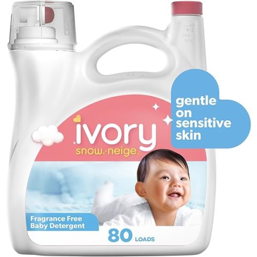 Ivory Snow Unscented Baby Liquid Laundry Detergent, Hypoallergenic, For Sensitive Skin, 80 loads, 3.1L