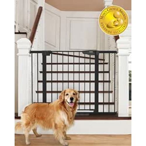 Cumbor 29.7-46" Baby Gate for Stairs, Mom's Choice Awards Winner-Auto Close Dog Gate for the House, Easy Install Pressure Mounted Pet Gates for Doorways, Easy Walk Thru Wide Safety Gate for Dog, Black