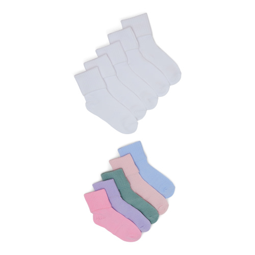 Wonder Nation Baby Girl Folded Cuff Ribbed Socks, 10 Pack, 0M- 5T