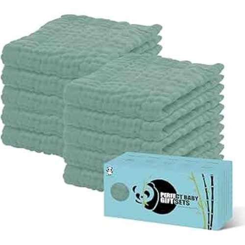 HIPHOP PANDA 10 Pack 6-Layers Muslin Burp Cloths Large - Durable 100% Cotton - Baby Essentials Extra Absorbent and Soft Boys & Girls Rags for Newborn Registry (Green, 20" X10")