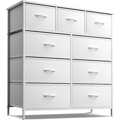 Sorbus Bedroom Dresser with 9 Drawers - Closet Organizer with Steel Frame Wood Top & Easy Pull Fabric Drawers for Clothing - Large Storage Furniture for Bedroom, Hallway, Living Room & Closet (White)