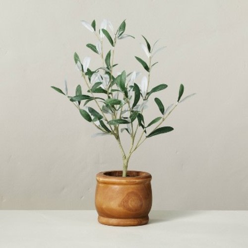 16" Faux Olive Leaf Plant - Hearth & Hand™ with Magnolia: Indoor Polyester Greenery in Wooden Pot, Farmhouse Decor