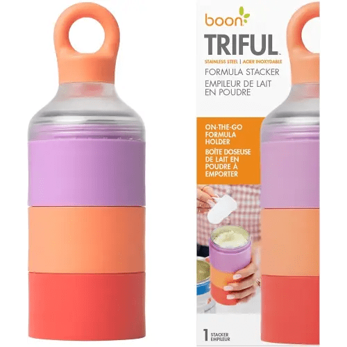 Boon Triful Baby Formula Dispenser On The Go - Insulated Stainless Steel Formula Containers with Stacking Design - Baby Bottle-Feeding Supplies for Travel - Pink