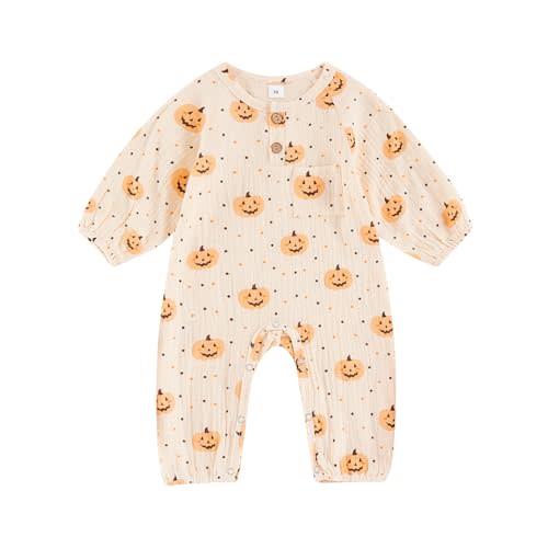 Halloween Baby Boy Girl Outfit Pumpkin Long Sleeve Onesie Romper Jumpsuit Halloween Clothes Girl Boy