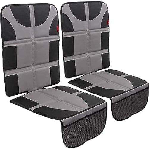 Lusso Gear Car Seat Protector (2-Pack) - Thick Padding, Waterproof - Child Seat Cover with Two Mesh Storage Pockets, Grey Foldable Design
