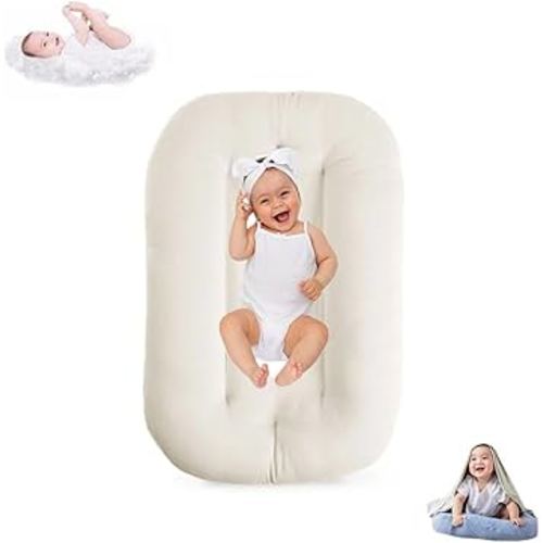 Baby Lounger for Infants Babies 0-12 Months, Bionic Organic Lounger, Soft Cotton Breathable Infant Floor Seats & Loungers for Newborn Baby Shower Gifts (White)