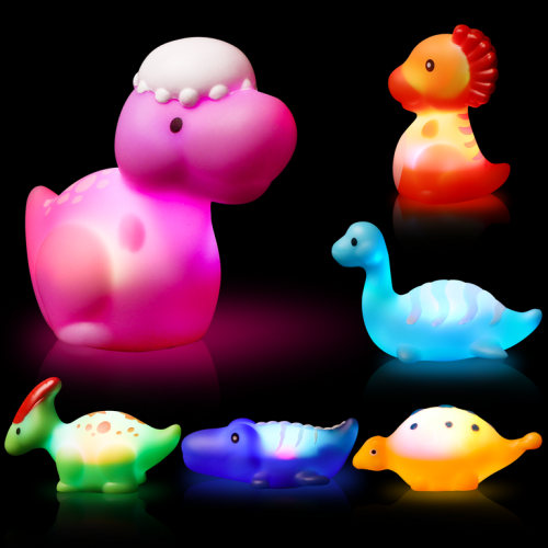 Beefunni Baby Bath Toys for Kids, 6 PCS Dinosaur Mold Free Light-up Toys, Toddlers Bathtub Summer Pool Gift for Infants 6 Months+