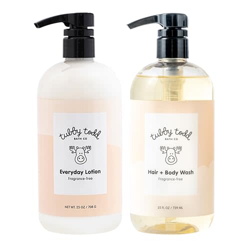 Tubby Todd Baby Bath & Skincare Kit - The Wash and Lotion Bundle - Baby Wash and Baby Lotion Gift Set - 25 Oz - Fragrance-Free