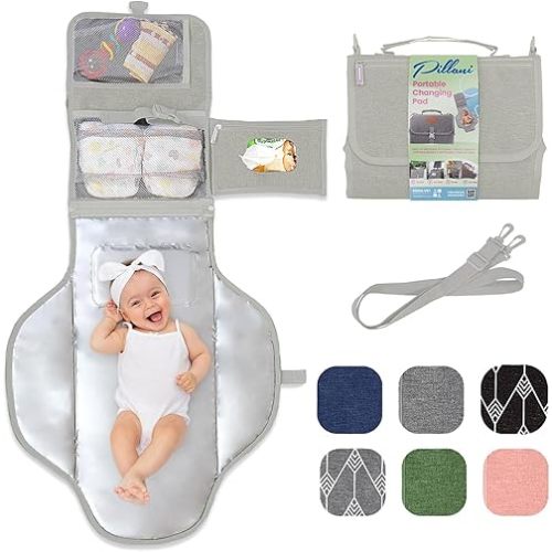Portable Changing Pad for Baby, Travel Diaper Changing Pad for Newborn, Large Waterproof Baby Changing Mat, Foldable & Detachable Diaper Changing Station with Baby Wipes Pockets, Baby Stuff by Pillani