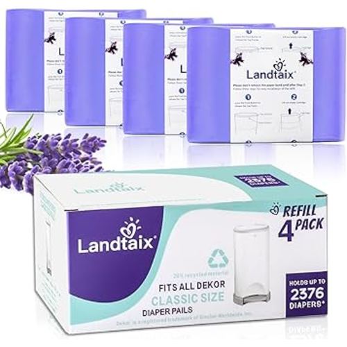 Refills Only Compatible with Dekor Classic Diaper Pail Refills|4 Pack for 2376 Diapers(Extra 20% Lengths)Diaper Pail Bags with Extra 30% Thickness Powerful Odor Eliminate Lavender Scent for Baby/Adult