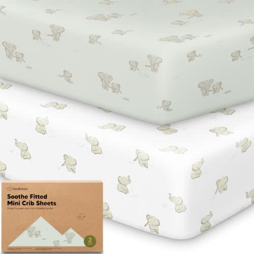 2-Pack Mini Crib Sheets Fitted, 38x26 Pack N Play Mattress Sheets (Elly) | Organic Cotton Sheets for Pack and Play Mattress, Soft, Breathable Playard Bedding Sheet, Mini Toddler Bed Cover, Boys, Girls