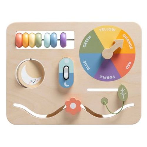 Pearhead Montessori Wooden Busy Board Activity Learning Toy for Toddlers, 12m+