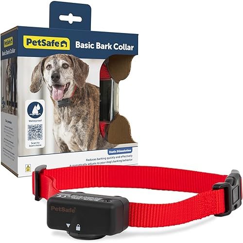 PetSafe Basic Bark Collar for Dogs 8lb. & Up, Anti-Bark Collar Training Device, Bark Collar for Large Dog Waterproof Training Device, Battery Powered Operation, No Bark Collars for Dogs (Black, Red)