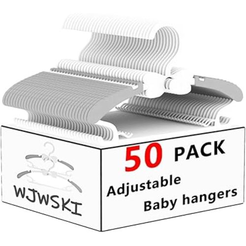 Kids Hangers for Closet, 50 Pack Baby Clothes Hanger, Adjustable Toddler Hangers for Boy Nursery, Cascading Plastic Perchas for Newborn Babies Children Infant, Space Saving Perchas Bebés, Grey