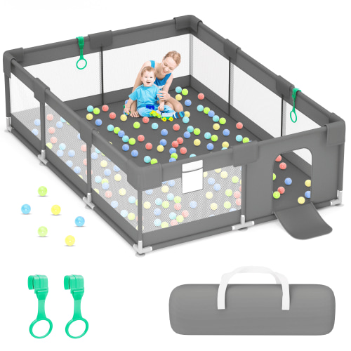 babyeap Baby Playpen,71*50 Inch Extra Large Baby Playards for Babies and Toddlers,Fence Baby Play Yards for Indoor & Outdoor with Breathable Mesh,Dark Gray