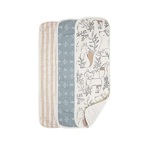 Crane Baby Soft Muslin Burp Cloth, Lightweight and Absorbent Burp Cloth for Boys and Girls, Woodland Animal, 3 Piece, 7” x 20” - Ezra