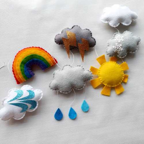 Weather garland. Felt garland with rainbow, sun, cloud, rain, storm, snow and wind.
