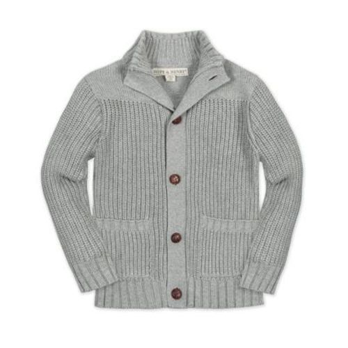 Hope & Henry Boys' Organic Long Sleeve Mock Neck Cardigan, Dark Gray Heather, 3-6 Months
