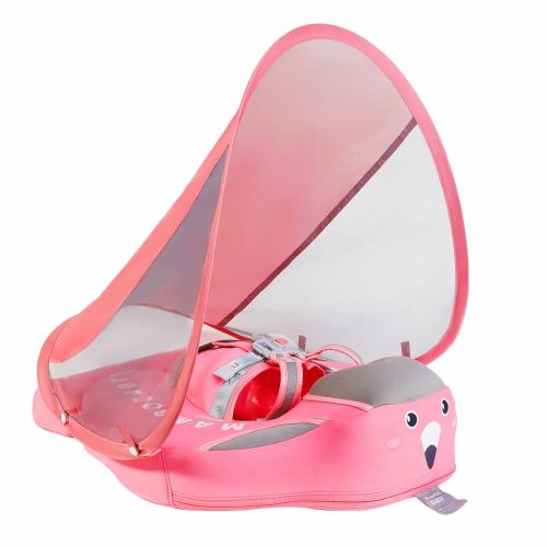 Mambobaby Baby Swim Float with Canopy Non-Inflatable Infant Pool Float with Tail 3-24 Months Avoid Flip Solid Skin-Friendly Material for Toddler Boys Girls