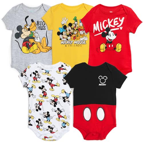 Disney Mickey Mouse Lion King Winnie the Pooh Pixar Toy Story Finding Nemo Baby 5 Pack Bodysuits Newborn to Infant
