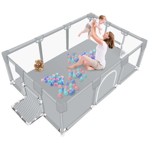 Baby Playpen, HDJ 71 inch Extra Large Baby Play Yard with Soft Breathable Mesh, Play Fence for Infant and Toddlers, Anti-Slip Base, Gray
