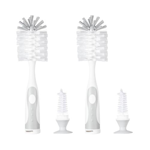 Multifunctional Cleaning Brush, Baby Bottle Brush, Water Bottle Brush Cleaner, Cup Brush, Rotate The Suction Cup to Obtain The Small Bristle Brushes Hidden in Handles, Set B, Grey