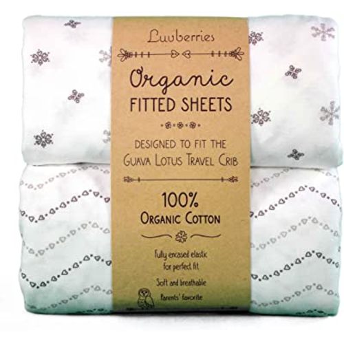 100% Organic Cotton Sheets for The Guava Lotus Travel Crib (Set of 2) - Baby and Toddler, Fitted Crib Sheets, for Boys & Girls (for The New 4 TAB Mattress ONLY) (Grey and White)