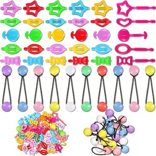 60 Pcs Self Hinge Hair Barrettes Set with Assorted Ball, Bubble, and Ponytail Holder Hair Accessories for Girls - Plastic Hair Clips and Elastic Hair Ties for Toddlers