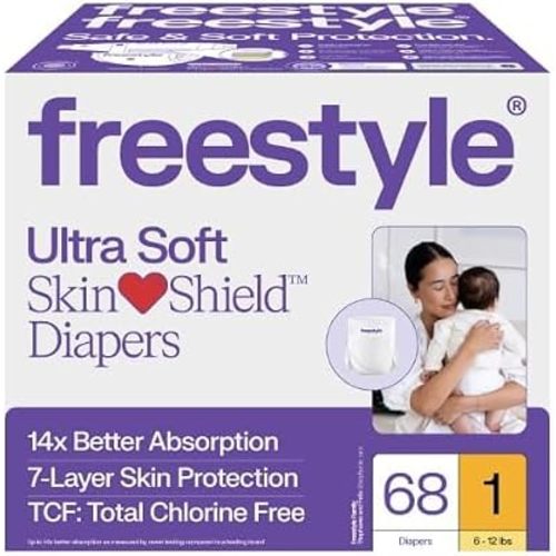 Free-Style Ultra Soft SkinShield Diapers, Size 1, 6-12 lbs, 68 Count