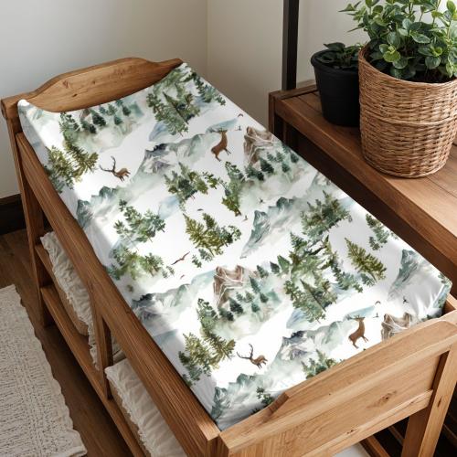 Woodland Baby Light Academia Nature-Inspired Baby Changing Pad Cover, Woodland Animals, Nursery Decor, Baby Shower Gift, Greenery Themed