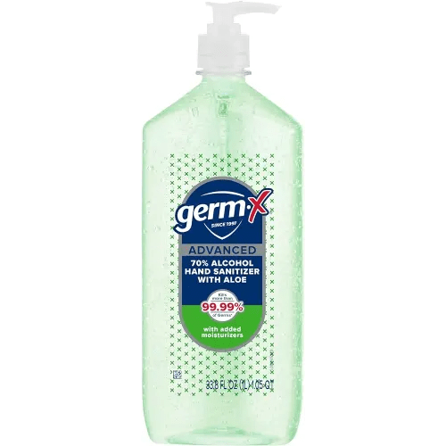Germ-X Advanced Hand Sanitizer with Aloe and Vitamin E, Non-Drying Moisturizing Gel, Instant and No Rinse Formula, Pump Bottle, 1 Liter