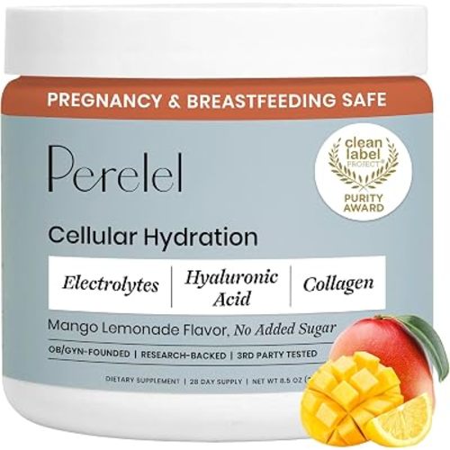 Perelel Hydration Powder, Electrolyte Supplement with Collagen & Hyaluronic Acid, Mango Lemonade Flavor, Soy & Gluten Free, Non GMO, No Added Sugar, 28 Servings