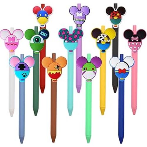 12 Pcs Cute Mouse Head Character Ears Pens Multi Color Pencil Nootbook Signature Office Desk Stationary Accessories Gifts for Student Teacher School Office Supplies