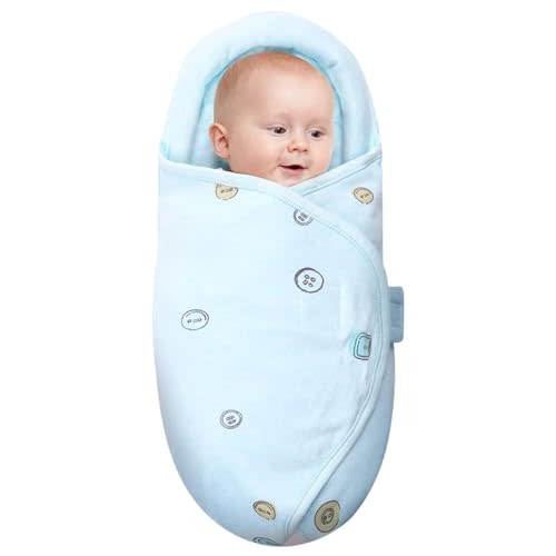 Knirose Baby Swaddle Blankets, Unisex Baby Blanket Wrap for Newborn Baby Boys Girls, Skin Friendly Wearable Swaddle Sleep Sack Made of Combed Cotton (Button, Blue, 0-3 Months)