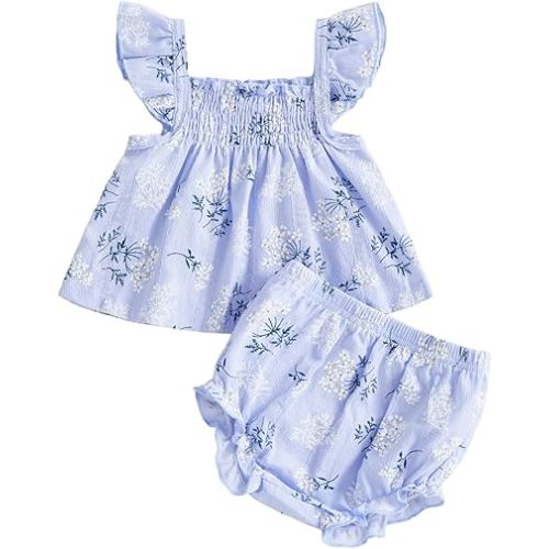Mubineo Baby Girl Summer Clothes Cute Ruffle Tops Dress Shorts Outfits Set Infant Toddler Shrit Bloomers Princess Outfit