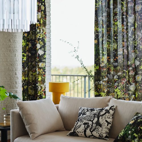 STOCKHOLM 2025 Curtains, 1 pair - black multicolor/with heading tape 145x250 cm (57x98 ")