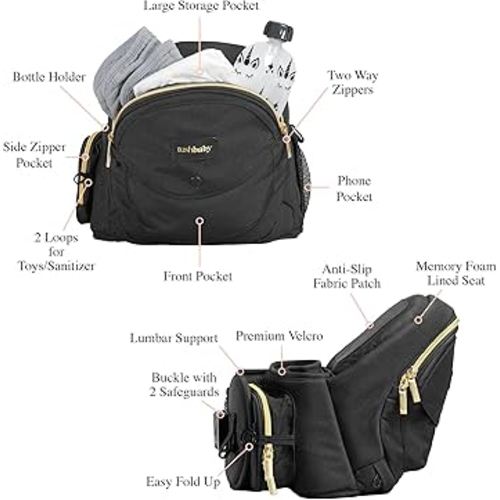 Amazon.com : Tushbaby - Safety-Certified Hip Seat Baby Carrier - Mom’s Choice Award Winner, Seen on Shark Tank, Ergonomic Carrier & Extenders for Newborns & Toddlers (Carrier, Black/Gold) : Baby