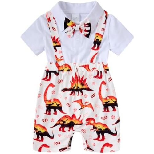 BFUSTYLE Baby Boy Clothes 2 in 1 Outfits 0-24 Months Romper Short Sleeve Infant Bodysuit with Bowtie