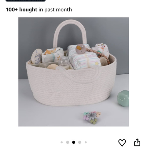 Baby Diaper Caddy Organizer for Girl Boy Cotton Rope Nursery Storage Bin Basket Portable Holder Tote Bag for Changing Table Car Travel Baby Shower Gifts Newborn Essentials Registry Must Haves White