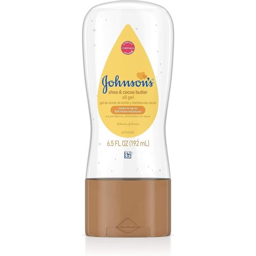 Johnson's Baby Oil Gel, Moisturizing Baby Massage Mineral Oil Enriched with Shea & Cocoa Butter, Dry Skin Relief for Babies, Kids & Adults, Nourishing & Gentle on Delicate Skin, 6.5 fl. oz