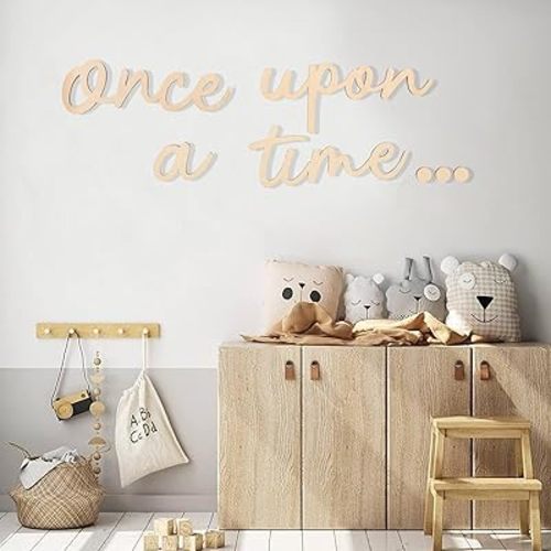 Once Upon A Time Wooden Sign, Playroom Sign, Safari Nursery, Wall Lettering, Nursery Quote, Playroom Decor, Wooden Kids Bedroom Decorations (Once Upon A Time)