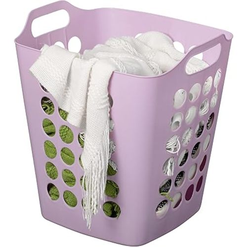 Flexible Plastic Laundry Basket - Square Storage Hamper with Side Handles for Easy Carrying - Versatile Organizer for Laundry, and Household Storage, Purple 50 Litter