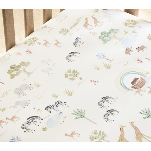 Noah's Ark Organic Crib Fitted Sheet | Pottery Barn Kids