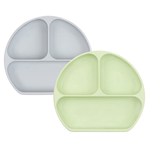 Bumkins Toddler and Baby Suction Plate, Silicone Divided Grip Dish for Babies and Kids, Baby Led Weaning, Children Feeding Supplies, Non Skid Bottom, Platinum Silicone, 6 Months Up, Gray and Sage